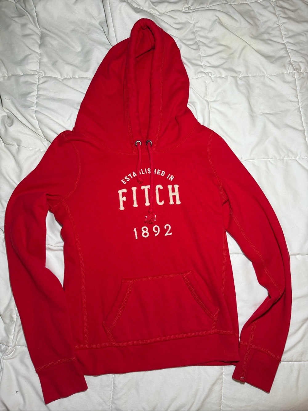 Abercrombie & Fitch Red Hooded Sweatshirt with White Logo